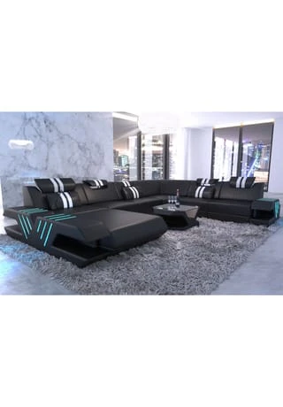 SOFA DREAMS XXL Wohnlandschaft Leder Venedig Schwarz-weiß 4 SOFA DREAMS XXL Wohnlandschaft Leder Venedig Schwarz-weiß – Bild 2