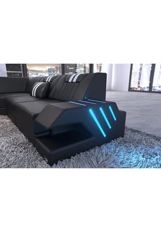 SOFA DREAMS XXL Wohnlandschaft Leder Venedig Schwarz-weiß 6 SOFA DREAMS XXL Wohnlandschaft Leder Venedig Schwarz-weiß – Bild 4