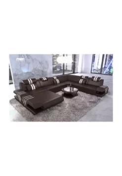 SOFA DREAMS XXL Wohnlandschaft Leder Venedig Braun-weiss
