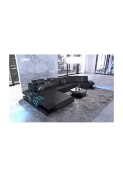 SOFA DREAMS Wohnlandschaft Leder Venedig C Schwarz-grau
