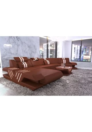 SOFA DREAMS Wohnlandschaft Leder Venedig C Braun-weiss 4 SOFA DREAMS Wohnlandschaft Leder Venedig C Braun-weiss – Bild 2