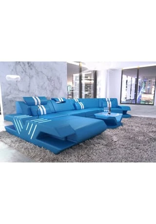 SOFA DREAMS Wohnlandschaft Leder Venedig C Blau-weiss 4 SOFA DREAMS Wohnlandschaft Leder Venedig C Blau-weiss – Bild 2