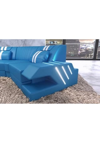 SOFA DREAMS Wohnlandschaft Leder Venedig C Blau-weiss 6 SOFA DREAMS Wohnlandschaft Leder Venedig C Blau-weiss – Bild 4