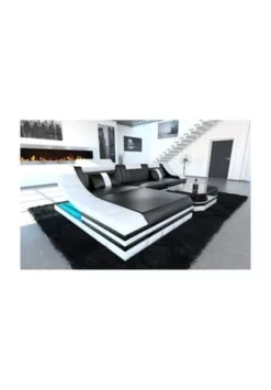 SOFA DREAMS Ecksofa Leder Turino Schwarz-weiß