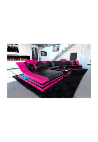 SOFA DREAMS Wohnlandschaft Leder Turino CL Schwarz-pink 3 SOFA DREAMS Wohnlandschaft Leder Turino CL Schwarz-pink