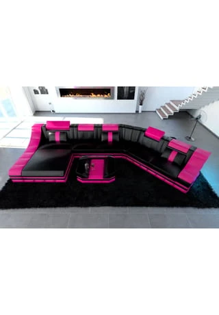 SOFA DREAMS Wohnlandschaft Leder Turino CL Schwarz-pink 4 SOFA DREAMS Wohnlandschaft Leder Turino CL Schwarz-pink – Bild 2