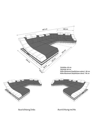 SOFA DREAMS Wohnlandschaft Leder Turino CL Schwarz-pink 8 SOFA DREAMS Wohnlandschaft Leder Turino CL Schwarz-pink – Bild 6