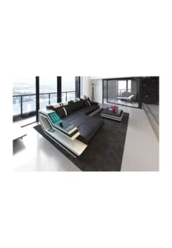 SOFA DREAMS Ecksofa Leder Ravenna Schwarz-weiß