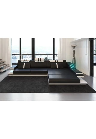 SOFA DREAMS Ecksofa Leder Ravenna Schwarz-weiß 4 SOFA DREAMS Ecksofa Leder Ravenna Schwarz-weiß – Bild 2