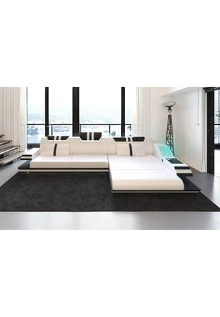 SOFA DREAMS Ecksofa Leder Ravenna Weiß-schwarz 4 SOFA DREAMS Ecksofa Leder Ravenna Weiß-schwarz – Bild 2