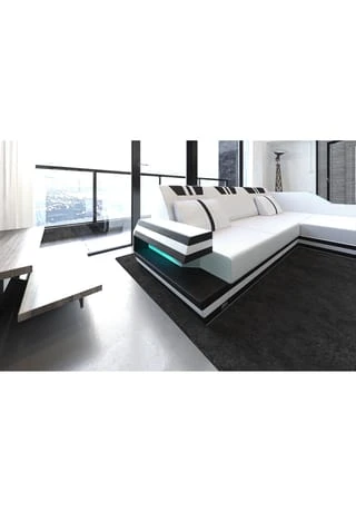 SOFA DREAMS Ecksofa Leder Ravenna Weiß-schwarz 5 SOFA DREAMS Ecksofa Leder Ravenna Weiß-schwarz – Bild 3