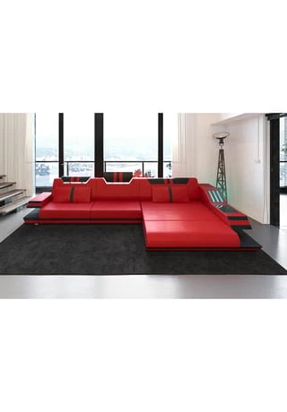 SOFA DREAMS Ecksofa Leder Ravenna Rot-schwarz 4 SOFA DREAMS Ecksofa Leder Ravenna Rot-schwarz – Bild 2