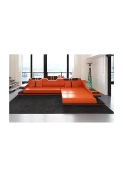 SOFA DREAMS Ecksofa Leder Ravenna Orange-schwarz