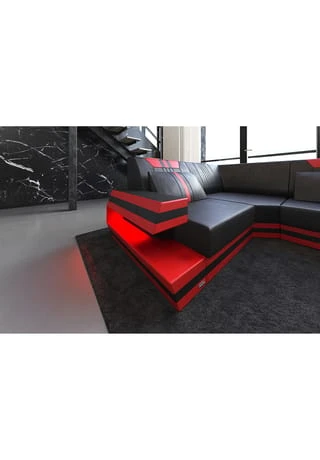 SOFA DREAMS Wohnlandschaft Leder Ravenna Schwarz-rot 4 SOFA DREAMS Wohnlandschaft Leder Ravenna Schwarz-rot – Bild 2