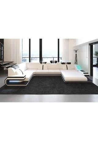 SOFA DREAMS Wohnlandschaft Leder Ravenna Weiß-schwarz 4 SOFA DREAMS Wohnlandschaft Leder Ravenna Weiß-schwarz – Bild 2