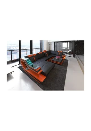 SOFA DREAMS Wohnlandschaft Leder Ravenna Schwarz-orange 3 SOFA DREAMS Wohnlandschaft Leder Ravenna Schwarz-orange
