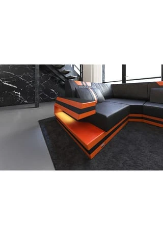 SOFA DREAMS Wohnlandschaft Leder Ravenna Schwarz-orange 5 SOFA DREAMS Wohnlandschaft Leder Ravenna Schwarz-orange – Bild 3