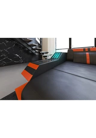 SOFA DREAMS Wohnlandschaft Leder Ravenna Schwarz-orange 6 SOFA DREAMS Wohnlandschaft Leder Ravenna Schwarz-orange – Bild 4