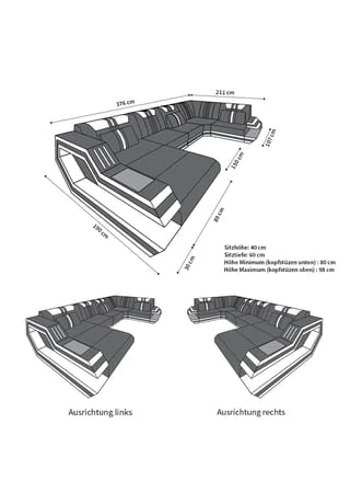 SOFA DREAMS Wohnlandschaft Leder Ravenna Schwarz-orange 8 SOFA DREAMS Wohnlandschaft Leder Ravenna Schwarz-orange – Bild 6