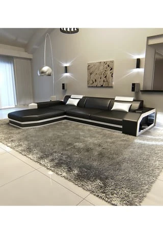 SOFA DREAMS Ecksofa Leder Prato Schwarz-weiß 6 SOFA DREAMS Ecksofa Leder Prato Schwarz-weiß – Bild 4