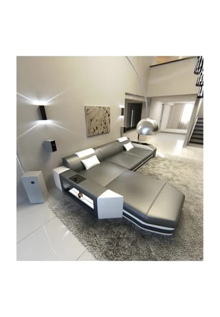 SOFA DREAMS Ecksofa Leder Prato Grau-weiß 3 SOFA DREAMS Ecksofa Leder Prato Grau-weiß