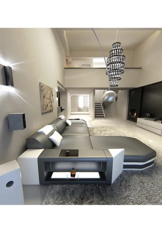 SOFA DREAMS Ecksofa Leder Prato Grau-weiß 4 SOFA DREAMS Ecksofa Leder Prato Grau-weiß – Bild 2