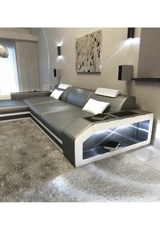 SOFA DREAMS Ecksofa Leder Prato Grau-weiß 5 SOFA DREAMS Ecksofa Leder Prato Grau-weiß – Bild 3