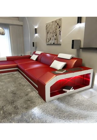 SOFA DREAMS Ecksofa Leder Prato Rot-weiß 5 SOFA DREAMS Ecksofa Leder Prato Rot-weiß – Bild 3