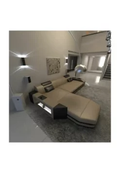 SOFA DREAMS Ecksofa Leder Prato Sandbeige-schwarz