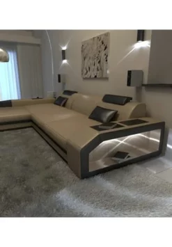 SOFA DREAMS Ecksofa Leder Prato Sandbeige-schwarz -WOHN-ESSZIMMER Verkäufe unnamed file 572