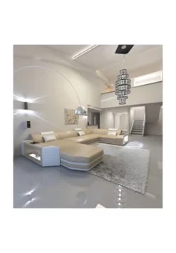 SOFA DREAMS Wohnlandschaft Leder Presto Sandbeige-weiss