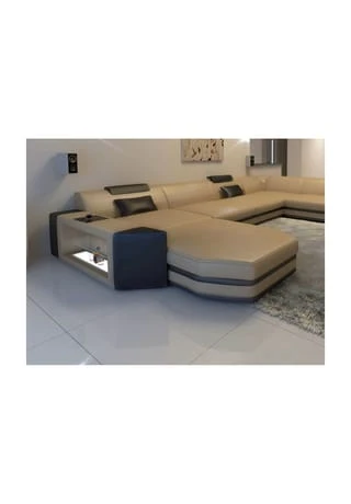 SOFA DREAMS Wohnlandschaft Leder Presto Sandbeige-schwarz 3 SOFA DREAMS Wohnlandschaft Leder Presto Sandbeige-schwarz