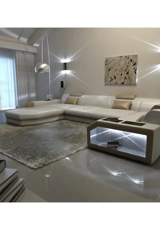 SOFA DREAMS Wohnlandschaft Leder Presto Weiss-sandbeige 5 SOFA DREAMS Wohnlandschaft Leder Presto Weiss-sandbeige – Bild 3