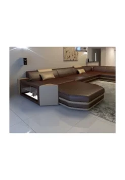 SOFA DREAMS Wohnlandschaft Leder Presto Braun-sandbeige