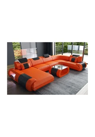 SOFA DREAMS Wohnlandschaft Leder Rimini Orange-schwarz 3 SOFA DREAMS Wohnlandschaft Leder Rimini Orange-schwarz
