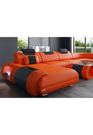 SOFA DREAMS Wohnlandschaft Leder Rimini Orange-schwarz 5 SOFA DREAMS Wohnlandschaft Leder Rimini Orange-schwarz – Bild 3