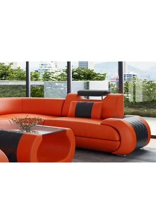 SOFA DREAMS Wohnlandschaft Leder Rimini Orange-schwarz 6 SOFA DREAMS Wohnlandschaft Leder Rimini Orange-schwarz – Bild 4