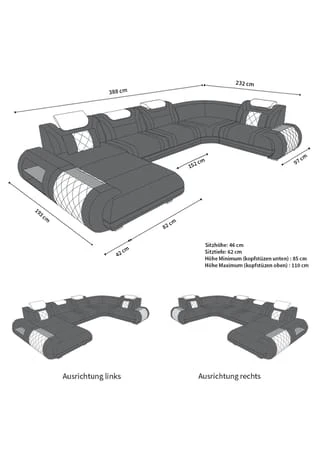 SOFA DREAMS Wohnlandschaft Leder Rimini Orange-schwarz 9 SOFA DREAMS Wohnlandschaft Leder Rimini Orange-schwarz – Bild 7
