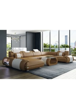 SOFA DREAMS Wohnlandschaft Leder Rimini Sandbeige-weiss 4 SOFA DREAMS Wohnlandschaft Leder Rimini Sandbeige-weiss – Bild 2