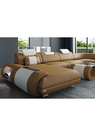 SOFA DREAMS Wohnlandschaft Leder Rimini Sandbeige-weiss 5 SOFA DREAMS Wohnlandschaft Leder Rimini Sandbeige-weiss – Bild 3