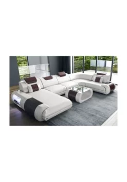 SOFA DREAMS Wohnlandschaft Leder Rimini Weiss-braun