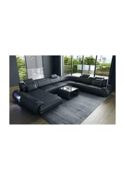SOFA DREAMS XXL Wohnlandschaft Leder Rimini Schwarz