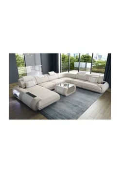 SOFA DREAMS XXL Wohnlandschaft Leder Rimini Beige-weiß