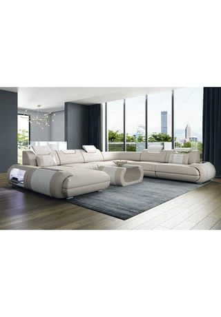 SOFA DREAMS XXL Wohnlandschaft Leder Rimini Beige-weiß 4 SOFA DREAMS XXL Wohnlandschaft Leder Rimini Beige-weiß – Bild 2