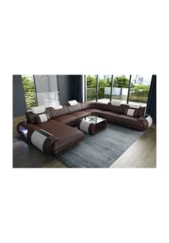 SOFA DREAMS XXL Wohnlandschaft Leder Rimini Braun-weiss