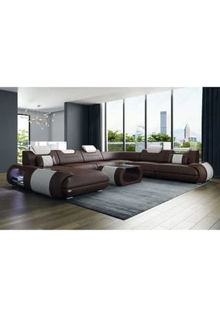 SOFA DREAMS XXL Wohnlandschaft Leder Rimini Braun-weiss 4 SOFA DREAMS XXL Wohnlandschaft Leder Rimini Braun-weiss – Bild 2