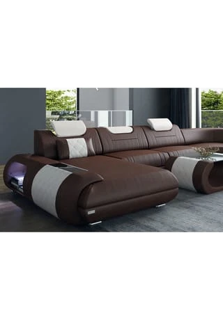 SOFA DREAMS XXL Wohnlandschaft Leder Rimini Braun-weiss 5 SOFA DREAMS XXL Wohnlandschaft Leder Rimini Braun-weiss – Bild 3