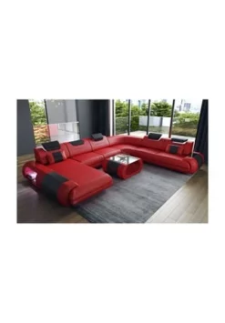 SOFA DREAMS XXL Wohnlandschaft Leder Rimini Rot-schwarz