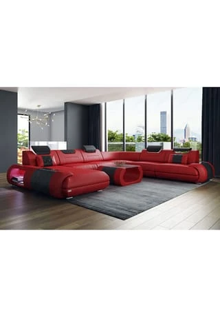 SOFA DREAMS XXL Wohnlandschaft Leder Rimini Rot-schwarz 4 SOFA DREAMS XXL Wohnlandschaft Leder Rimini Rot-schwarz – Bild 2