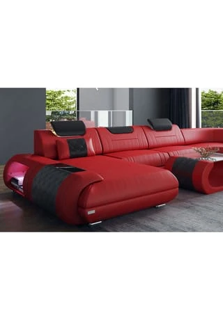 SOFA DREAMS XXL Wohnlandschaft Leder Rimini Rot-schwarz 5 SOFA DREAMS XXL Wohnlandschaft Leder Rimini Rot-schwarz – Bild 3